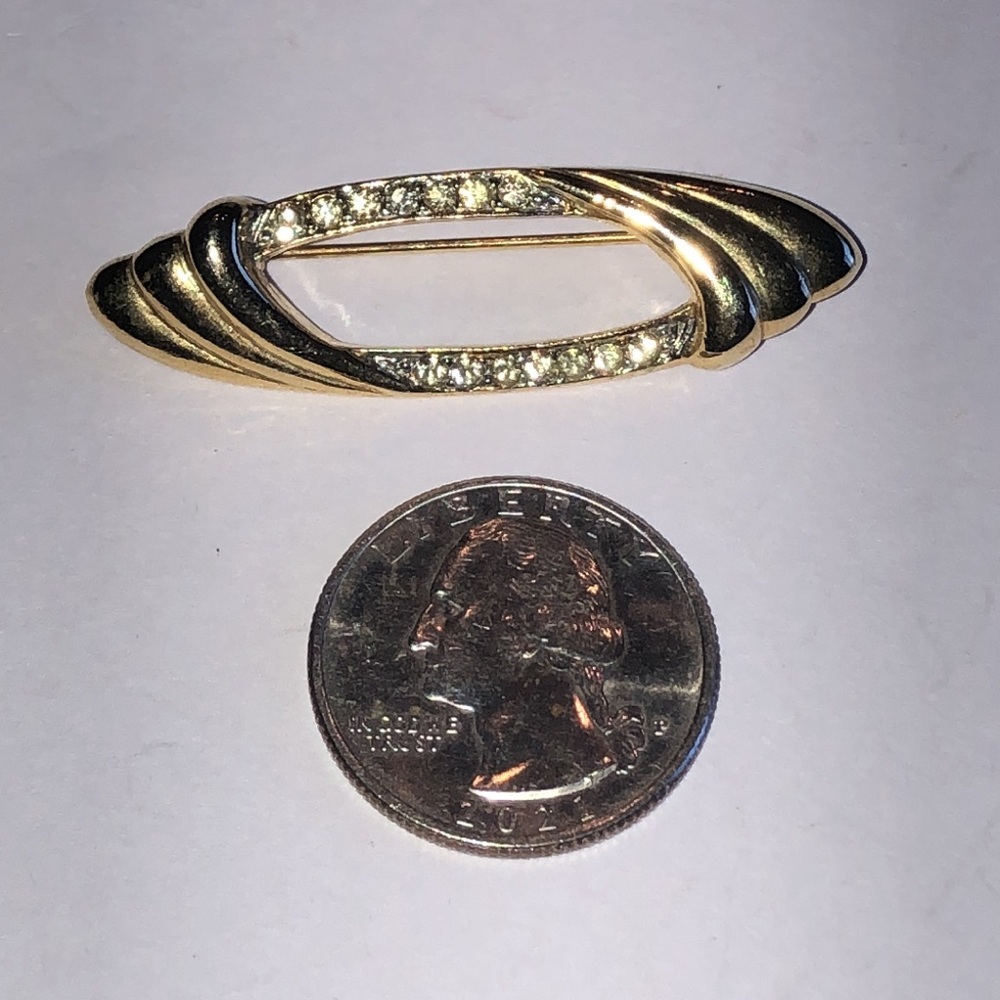 Elegant Vintage Gold Tone CZ Rhinestone Retro Boho Brooch - Picture 2 of 4